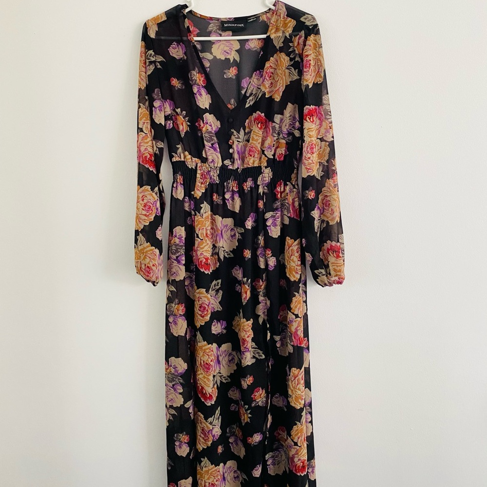 MinkPink Floral Breeze Sheer Maxi Dress Medium